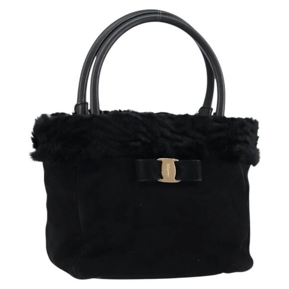 Salvatore Ferragamo Handbags - Salvatore Ferragamo Vala Handbag Suede Black Suede Handbag (Pre-Owned)